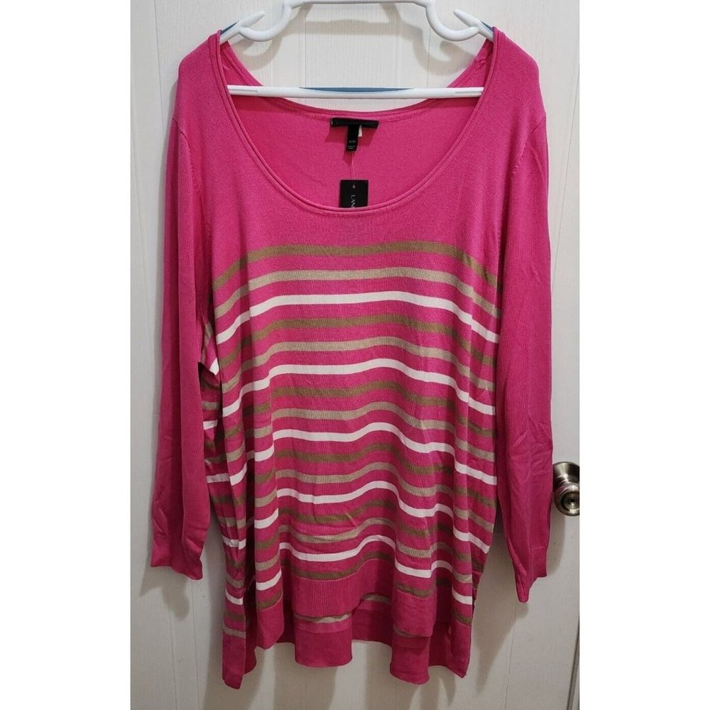 NEW Lane Bryant Scoop Neck Lightweight Pullover Sweater‎ Pink Striped Size 26/28